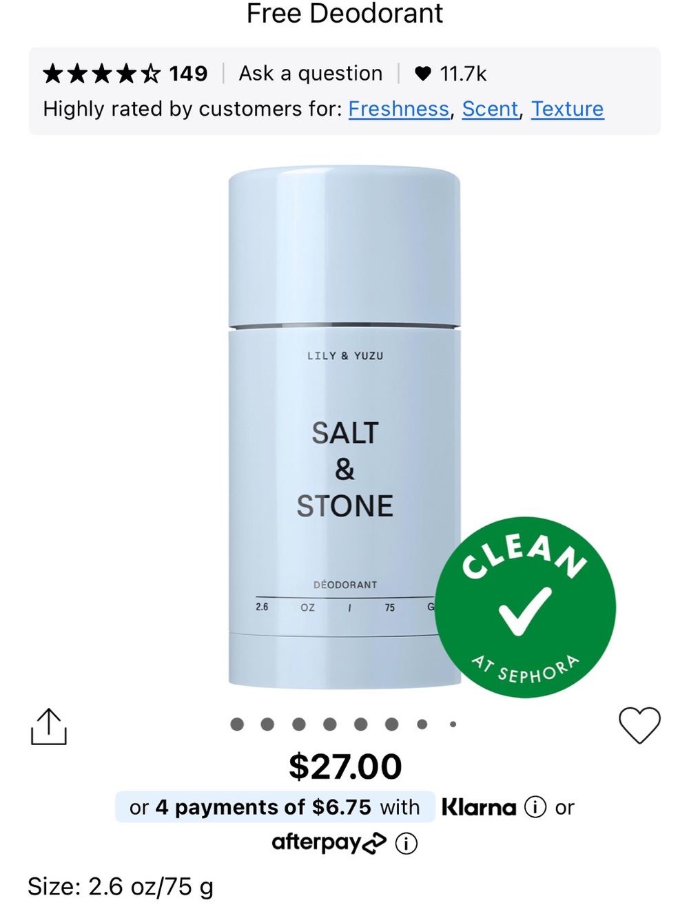 Salt & Stone Lily & Yuzu Deodorant Stick